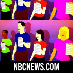 Digital illustration of four stylized figures holding documents against a purple background, created by Eric Petersen