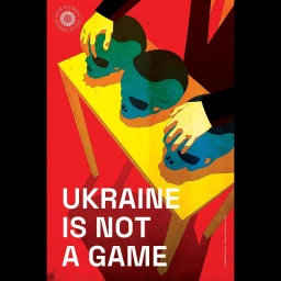 Digital illustration by Eric Petersen showing hands resting on three blue skulls on a yellow table against a red background.
