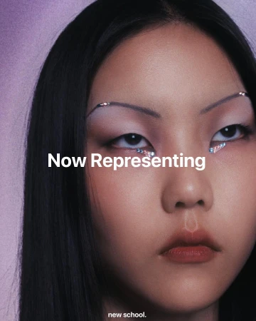 Close-up portrait of a woman with sleek dark hair, thin arched brows, and jewelled eye makeup by Erika Kamano