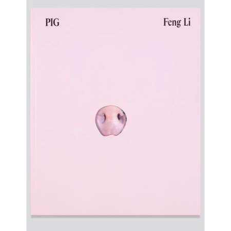 Minimalist image featuring a pink pig's snout centered on a light pink background, evoking a modern and clean aesthetic with the title 'PIG'.