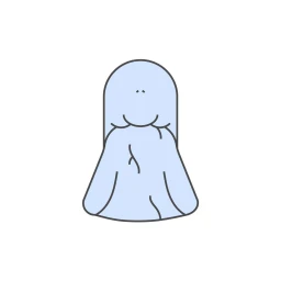 Minimalist blue vector illustration of a ghost figure on a plain white background by illustrator Flacoux.