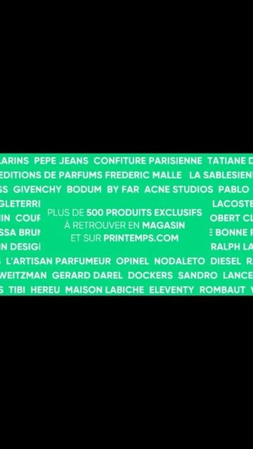 Bright green background featuring various brand names such as Givenchy, Acne Studios, Lacoste, Diesel, and Sandro, among others.