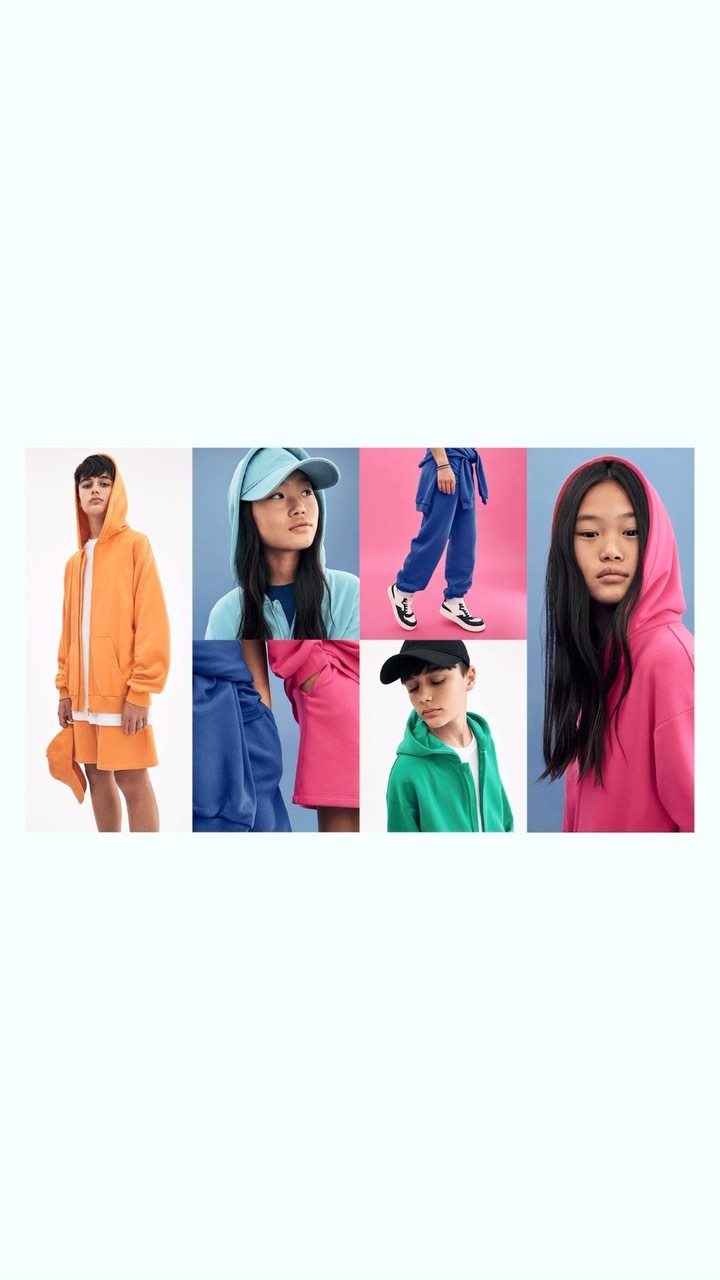 Collage of people in colourful casual clothing, including hoodies, t-shirts, baseball caps, and sweatpants, set against bright backgrounds.