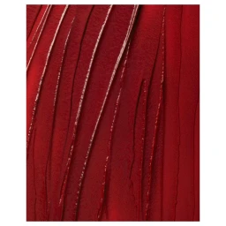 Close up of deep red fabric texture with vertical pleated ridges and glossy highlights captured by Gabriela Worosz.