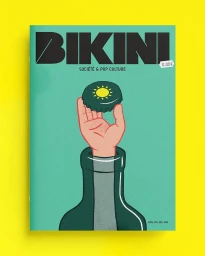 Illustrated magazine cover by Gaëtan Heuzé featuring a hand emerging from a bottle holding a bottle cap with a sun motif against a green background.