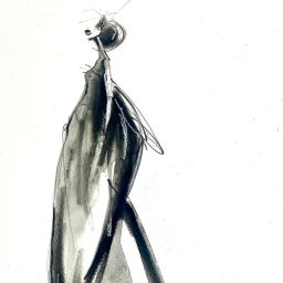 Fashion illustration of a stylized woman in an elegant black dress by illustrator Geoffrey Henning.