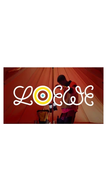 Loewe branded image showing a Black male preparing gear inside of a camping tent with a tan and brown color scheme.
