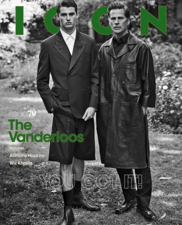 Two men standing outdoors in stylish tailored clothing shot in black and white by photographer Giampaolo Sgura.