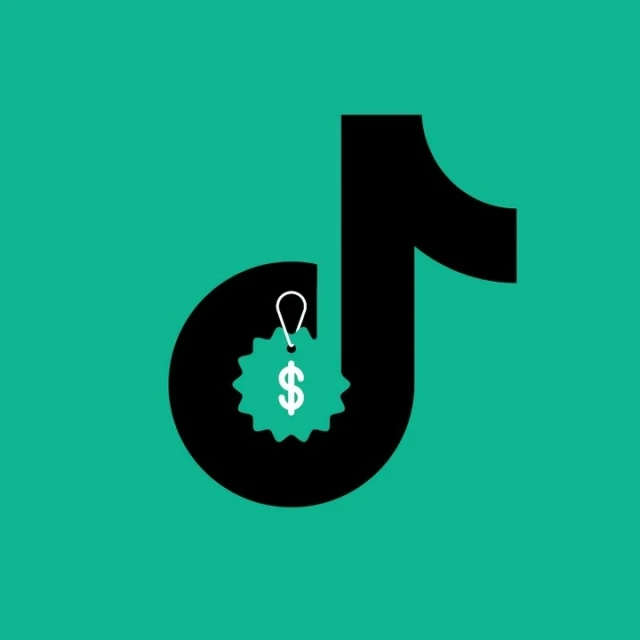 Graphical illustration of a black musical note-like figure with a price tag hanging from it, set against a teal background.