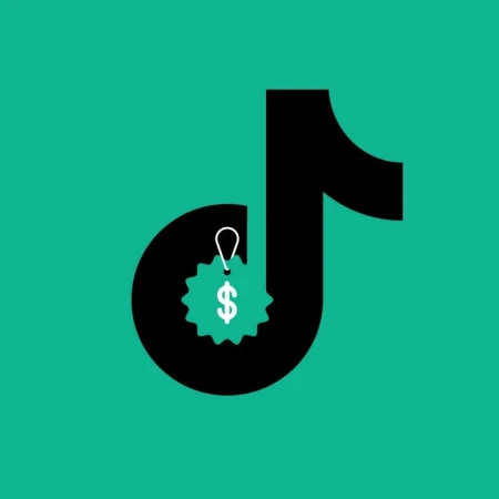 Graphical illustration of a black musical note-like figure with a price tag hanging from it, set against a teal background.