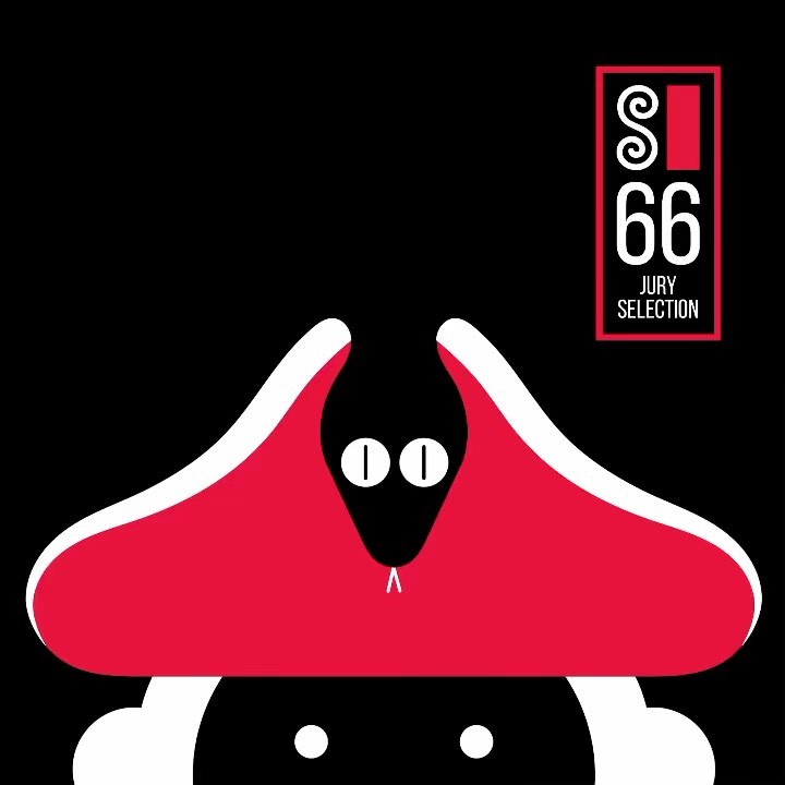 Minimalist vector art of a stylized snake wearing a red pirate hat set against a black background, accompanied by white text.