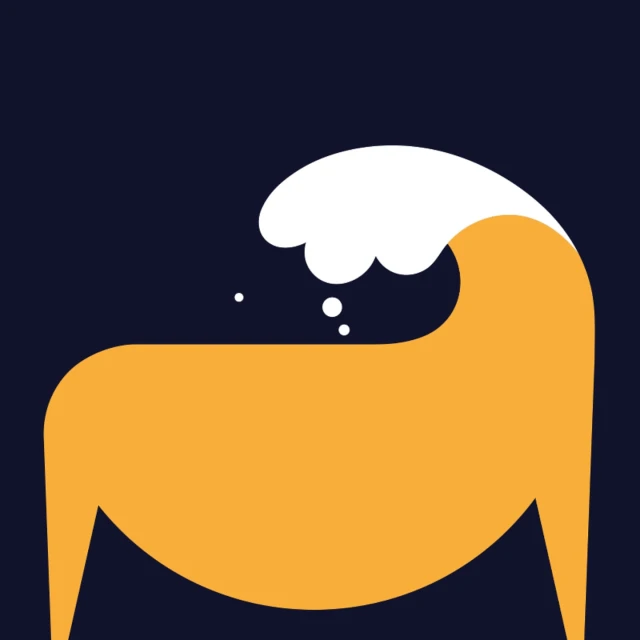 Graphic illustration of a beer mug with a wave of white foam against a dark blue background, showcasing a creative design.