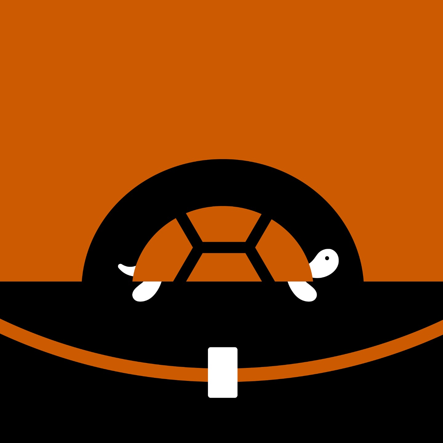 Stylized digital image of a turtle with a brown shell, white legs and head against an abstract background of black and brown.