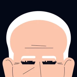 Digital illustration of an older man's forehead and eyes with ships replacing his closed eyes against a dark background