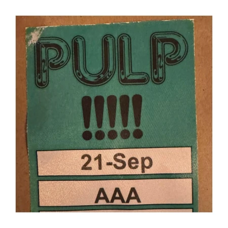 Pulp ticket graphic with bold text and exclamation points on a light teal background, featuring the date September 21 and the code AAA.