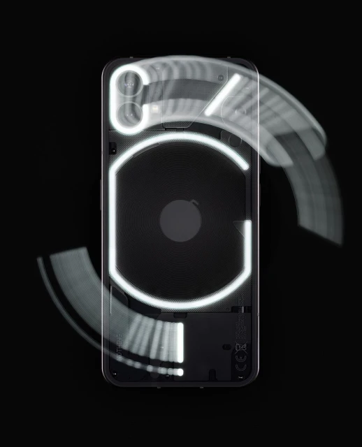 A Nothing Phone (2a) mobile device is displayed against a black background. The phone's distinctive design and glowing elements are highlighted.