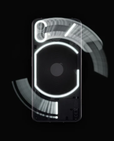 A Nothing Phone (2a) mobile device is displayed against a black background. The phone's distinctive design and glowing elements are highlighted.