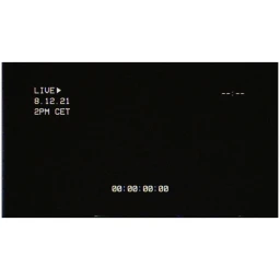 Digital interface overlay with live video timestamp and timer against solid black background