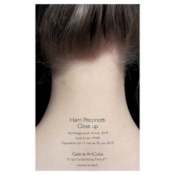 Close-up portrait focusing on the back of a person's neck against a black background with promotional event text.