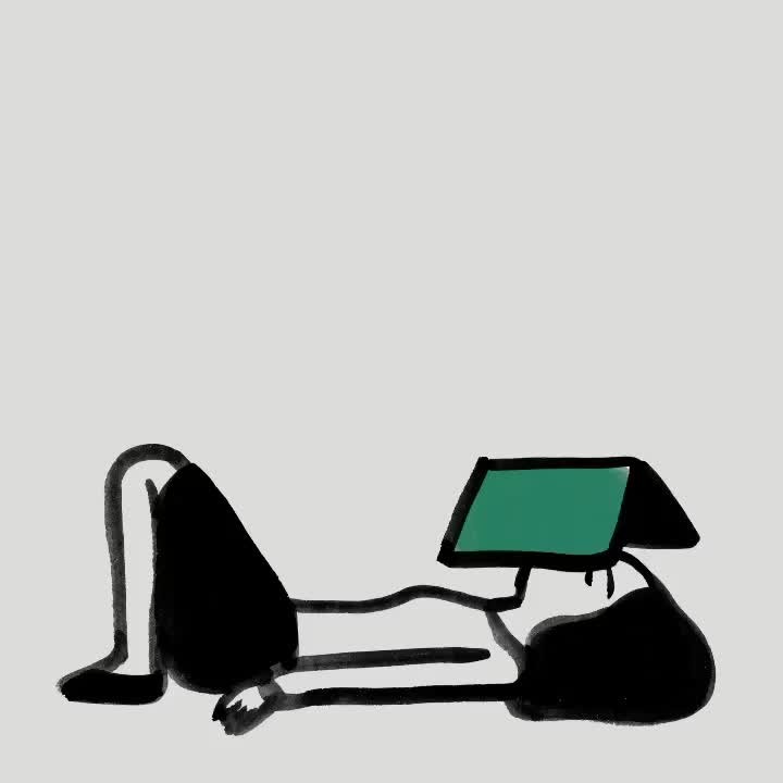 Illustration of a person lying down with a green book covering their face, drawn in a simple, cartoonish style against a neutral background.