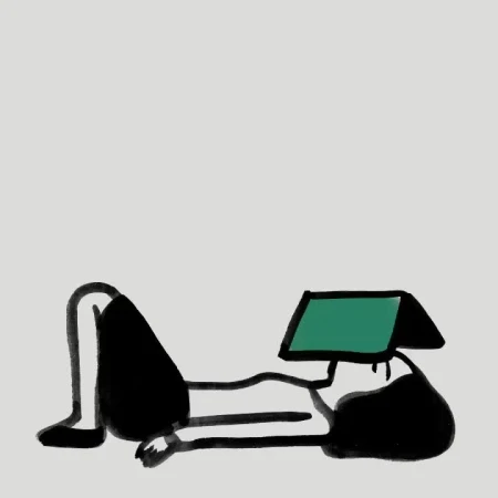 Illustration of a person lying down with a green book covering their face, drawn in a simple, cartoonish style against a neutral background.