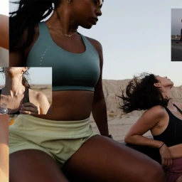 Collage of athletic women in sportswear outdoors in a desert landscape photographed by Jackie Beale
