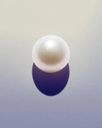 A single luminous white pearl centered against a smooth gradient background with a soft reflected shadow beneath it.