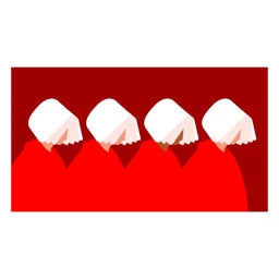 Digital vector illustration of four women in red cloaks and white bonnets against a dark red background by Jamie Portch.