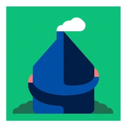 Vector illustration of a blue house hugging itself with a white cloud rising from the chimney against a green background.