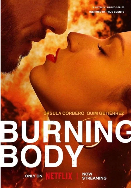 Movie poster featuring a close-up of two people, one male and one female, with bright red lipstick against a warm, fiery background.