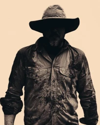 Man wearing a wide-brimmed hat and button-down shirt against a light background, photographed by Jay Kolsch in New York.