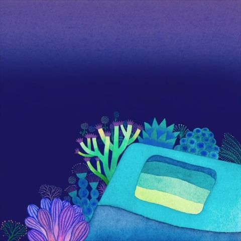 Underwater illustration featuring colorful coral and sea life against a deep blue gradient background with light textures.