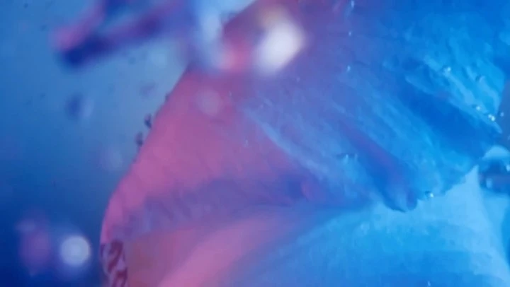 Abstract, textured background with a mix of pink and blue hues, creating a vibrant, ethereal feel with a sense of underwater motion.
