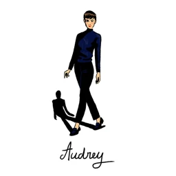 Fashion illustration by Jérôme Meyer-Bisch featuring a woman in a dark turtleneck and trousers with a distinctive shadow against white background