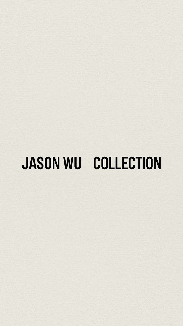 Jason Wu Collection brand advertisement with black text against a textured off-white background promoting Jason Wu fashion line.
