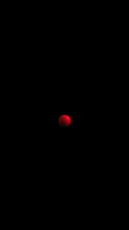 A minimalist image showing a single red sphere centered against a stark black background, creating a high-contrast abstract composition.
