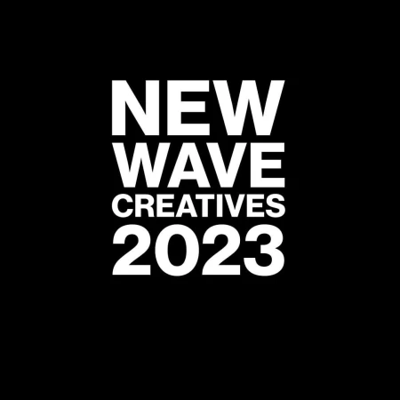 Bold white sans serif typographic text reading NEW WAVE CREATIVES 2023 set against a solid black background.