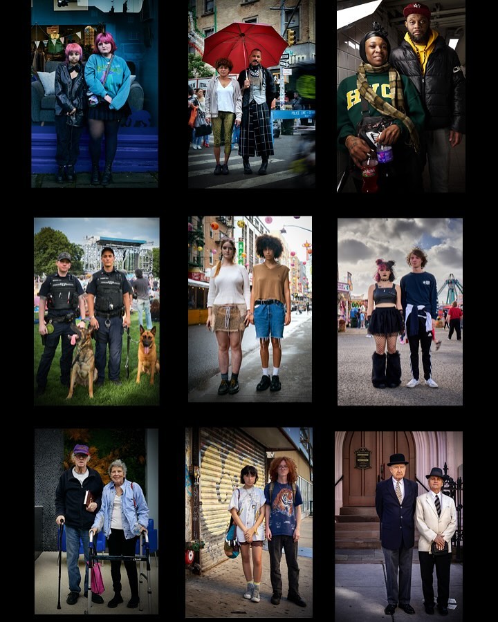 Collage of nine street-style portraits showcasing diverse subjects in outdoor urban settings, captured in natural lighting with a focus on fashion and personal style.