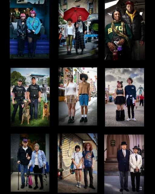 Collage of nine street-style portraits showcasing diverse subjects in outdoor urban settings, captured in natural lighting with a focus on fashion and personal style.