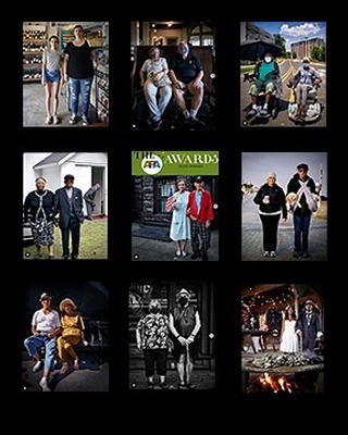 Collection of documentary-style photographs featuring portraits of couples and individuals in varied settings, evoking everyday life.