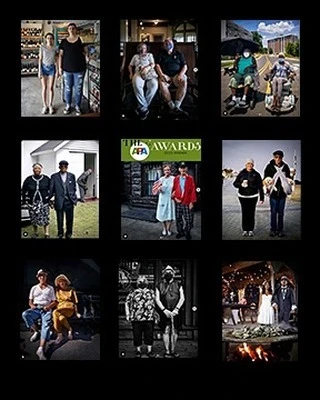 Collection of documentary-style photographs featuring portraits of couples and individuals in varied settings, evoking everyday life.