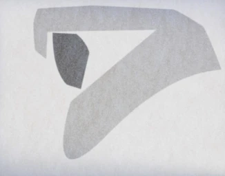 Minimalist abstract composition with grey geometric paper cutouts on a textured white background by Jong Hyup Son.