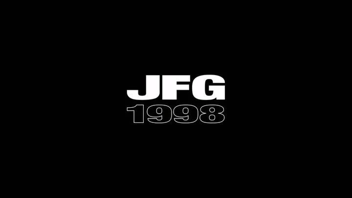 White typographic logo reading JFG 1998 centered against a solid black background.