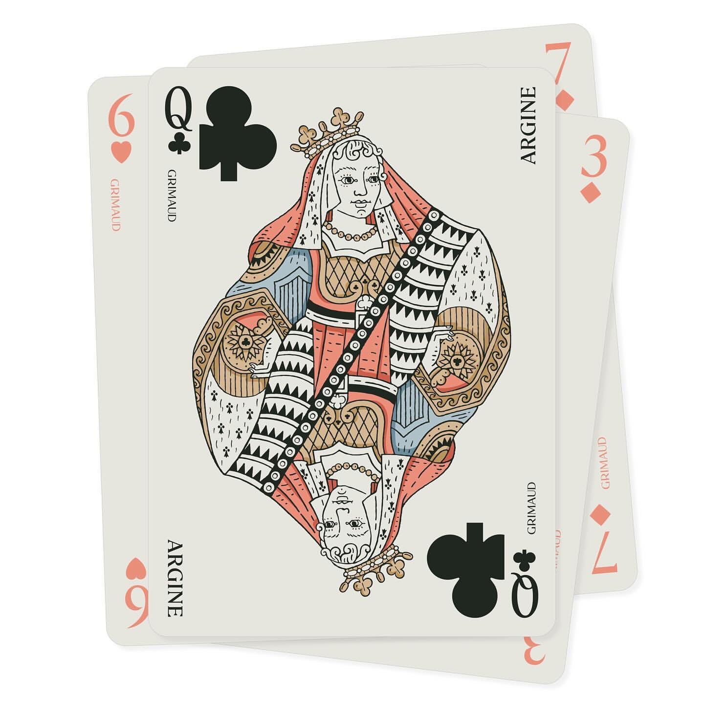 Queen of Clubs playing card with intricate illustrations and vintage style, part of a deck with visible suit and rank.