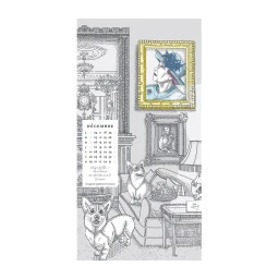 Detailed ink illustration featuring two corgis and a framed portrait of Queen Elizabeth II in an ornate room interior.