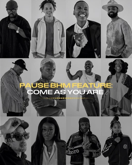 Black and white portrait collage of twelve diverse individuals posing in separate frames for a visually striking fashion editorial.