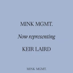 Mink Mgmt announcement text on a solid pale blue background