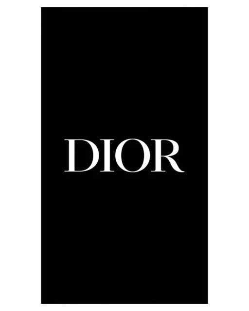 Elegant, high-contrast black and white graphic with bold 'DIOR' text, showcasing a minimalist design.