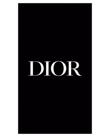 Elegant, high-contrast black and white graphic with bold 'DIOR' text, showcasing a minimalist design.