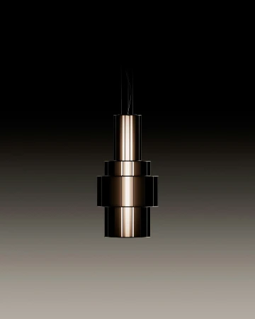 Modern geometric chandelier pendant light fixture hanging against a gradient dark gray background. Interior lighting concept.